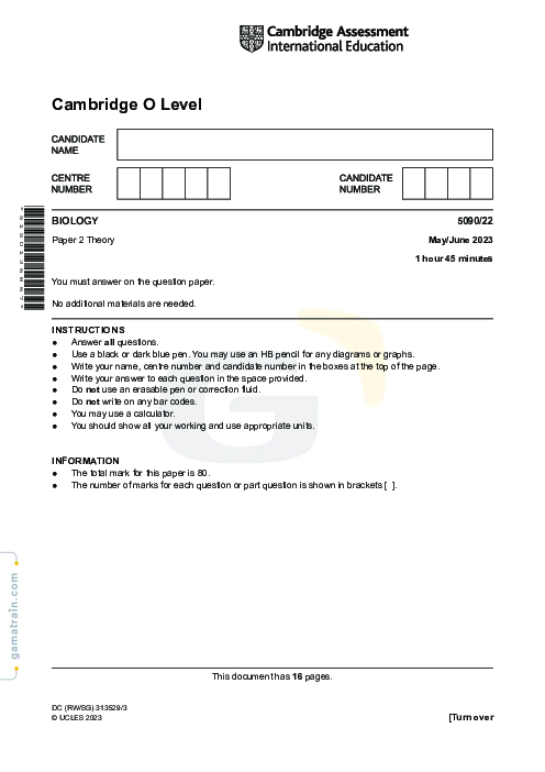 Biology 5090/22 May June 2023