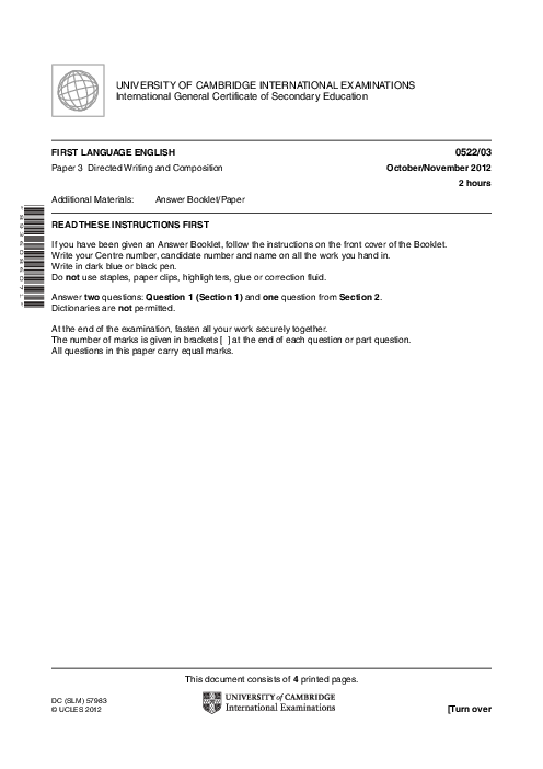 English-First Language (UK) 0522/03 Oct Nov 2012