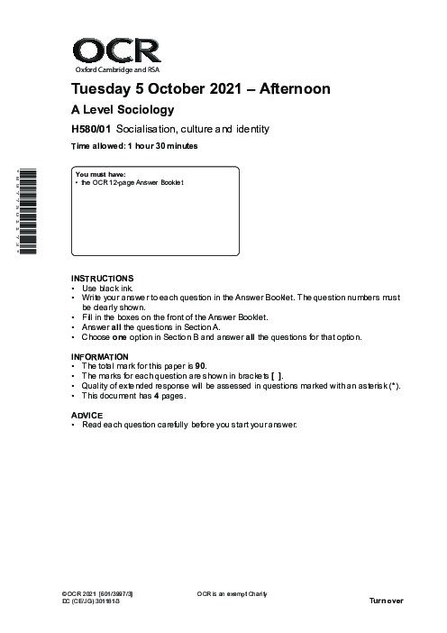 Sociology H580/01 November 2021