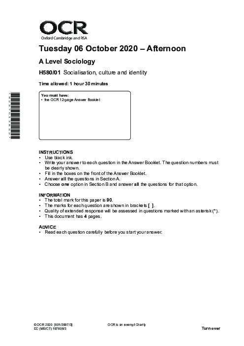 Sociology H580/01 November 2020