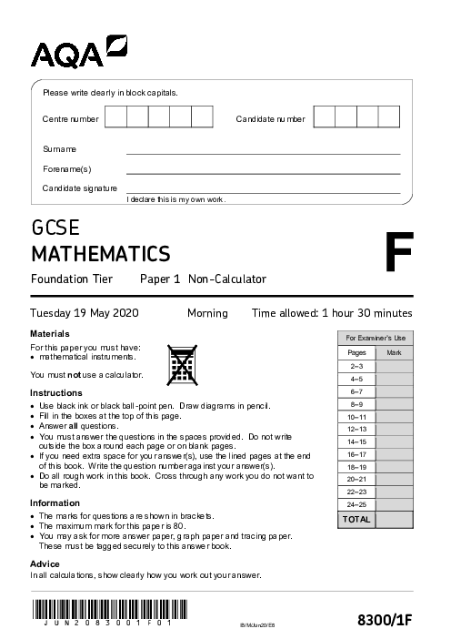 Mathematics 8300/1F June 2020