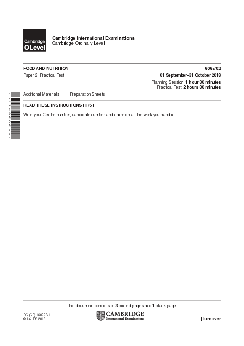 Food & Nutrition 6065/02 Oct Nov 2018