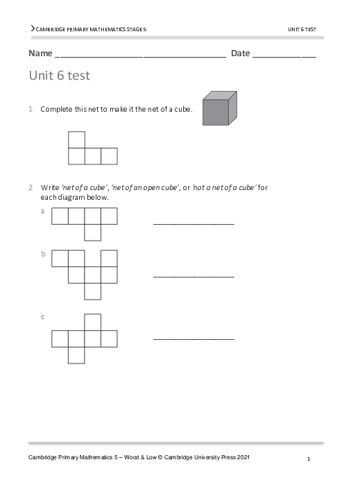 Year 5 Mathematics End of Unit 6 Test - Answers Included