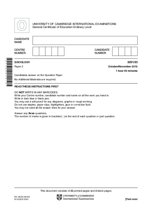 Sociology 2251/22 May June 2012