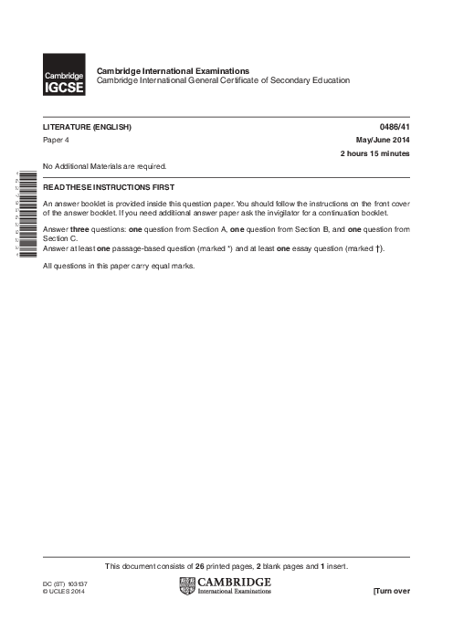 English-Literature 0486/41 May June 2014