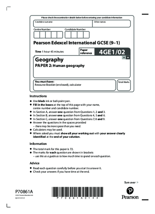 Geography 4GE1/02 June  2022 | Edexcel  IGCSE Past Papers With Mark Scheme
