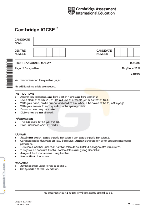 Malay First Language 0696/02 May June 2024