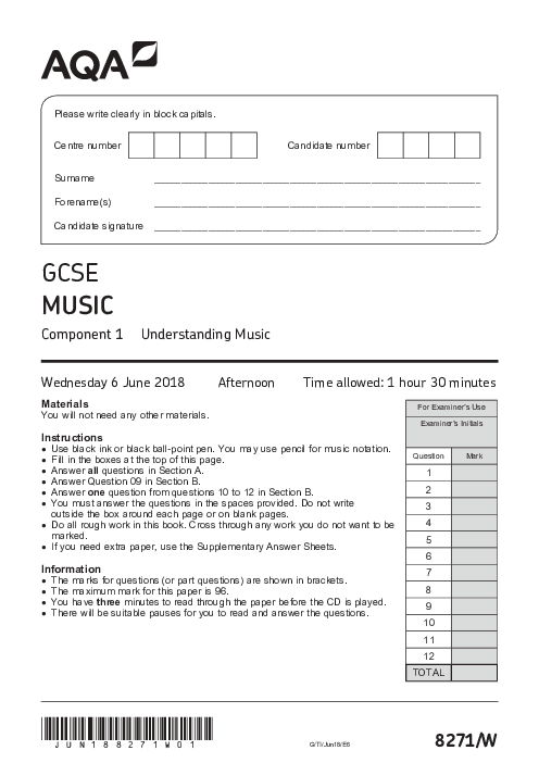 Music 8271/1 June 2018