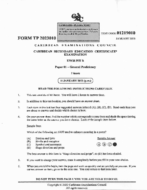 English B January 2023 Paper 1