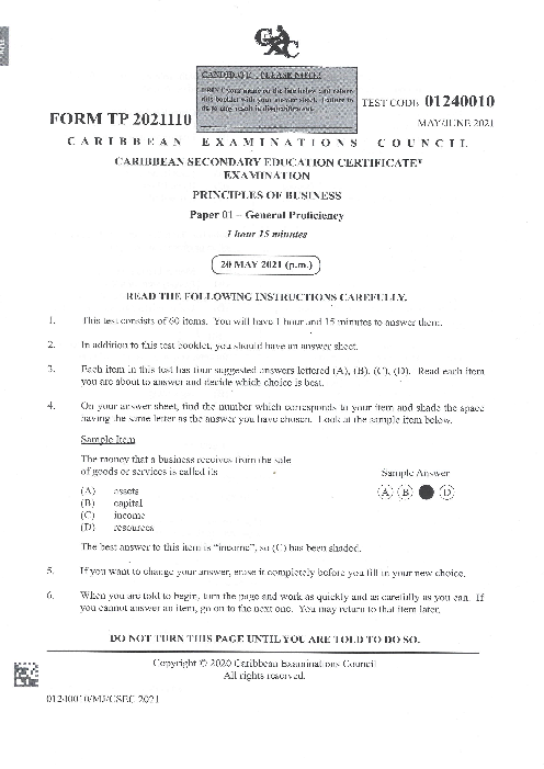 POB June 2021 Paper 1