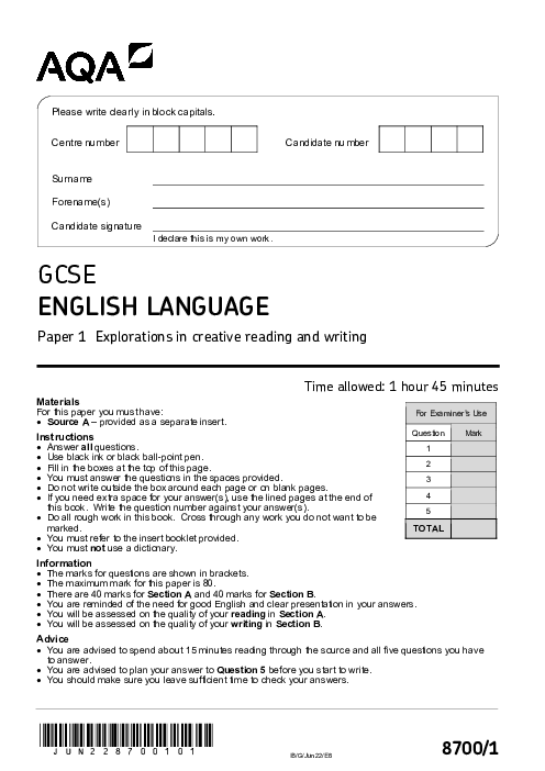 English Language 8700/1 June 2022
