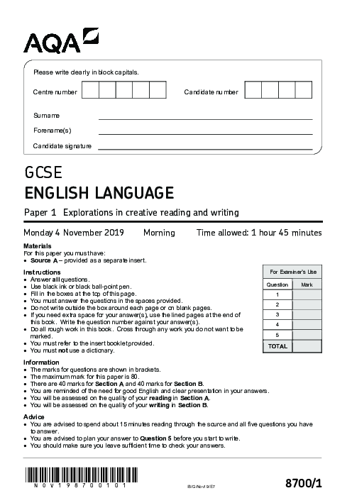 English Language 8700/1 November 2019