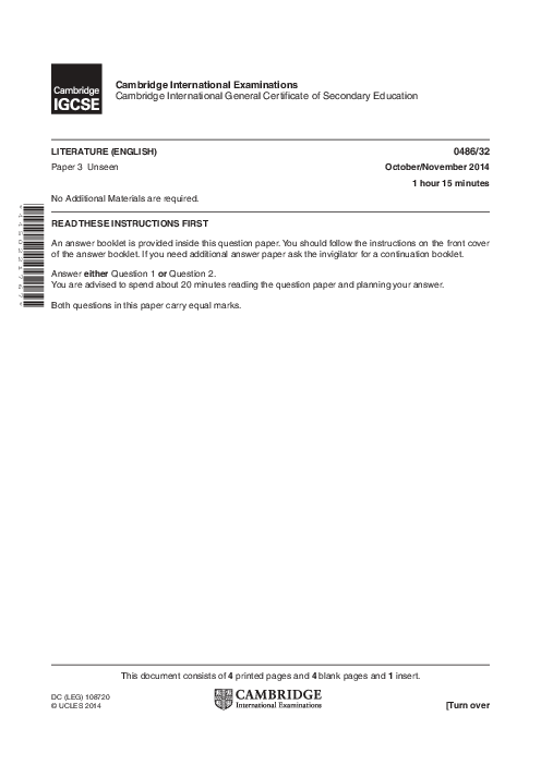English-Literature 0486/32 Oct Nov 2014