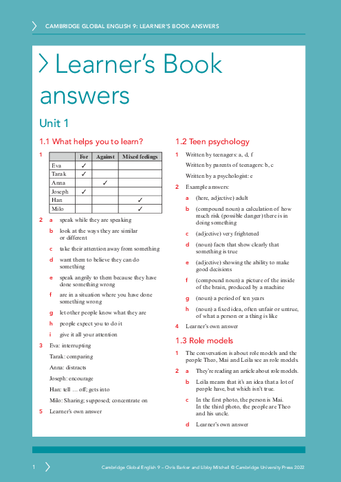 Global English 9 , Learner′s Answers Lower Secondary Checkpoint | PDF