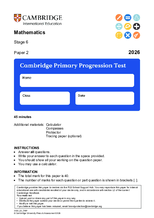 Progression Test Stage 6 Mathematics 2026 Paper 2 pdf