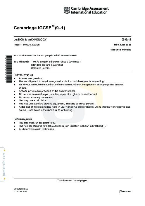Design & Technology 0979/12 May June 2023