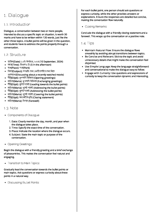 Bengali (3204) Dialogue Revision Note