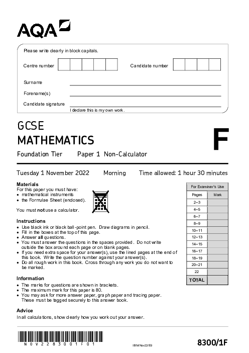 Mathematics 8300/1F November 2022