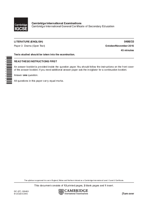 English-Literature 0486/33 Oct Nov 2015