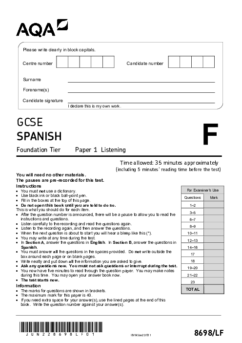 Spanish 8698/LF June 2022