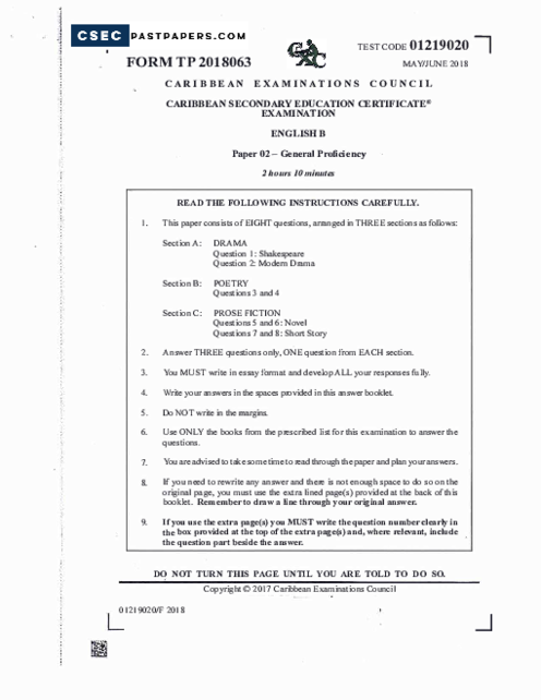 English B June 2018 Paper 2