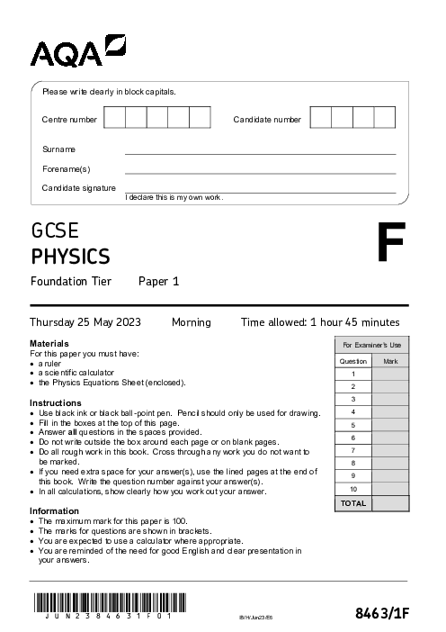 Physics 8463/1F June 2023