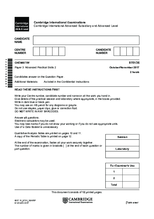 Chemistry 9701/35 Oct Nov 2017 | Cambridge AS Level Past Papers With Mark Scheme