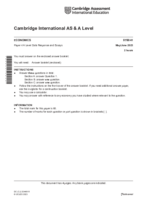 Paper 3, Variant 2, May June 2023 | Cambridge AS - A Level Economics (9708) Past Papers