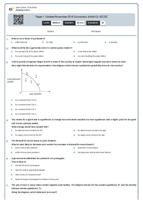 Paper 1 October/November 2016 Economics (0455/12) IGCSE