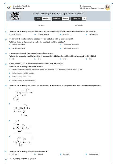 7404/2 Chemistry Jun 2016 Quiz | AQA AS Level MCQ
