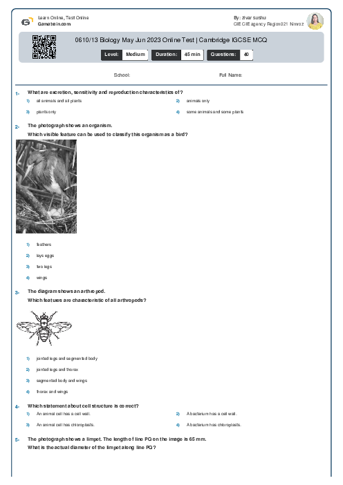 0610/13 Biology May Jun 2023 Online Test | Cambridge IGCSE MCQ