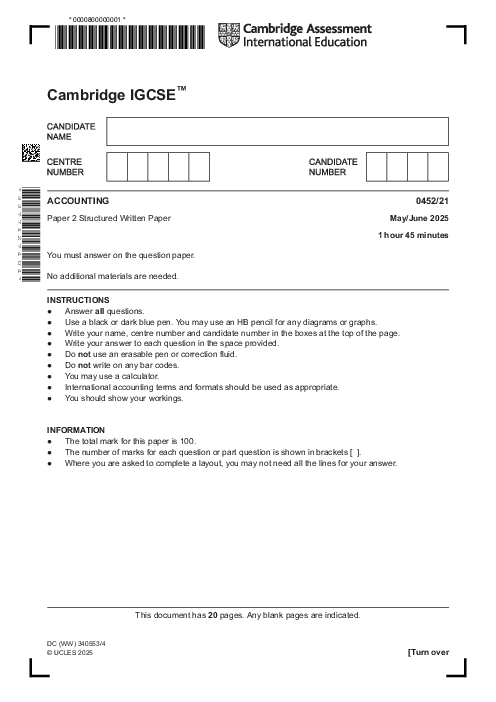 Accounting 0452/21 May June 2025