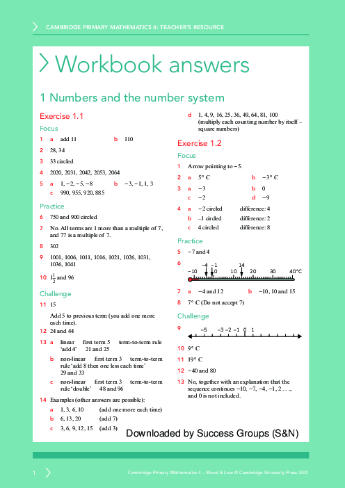 Mathematics year 4 Workbook Answers | Free PDF
