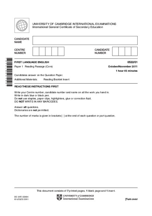 English-First Language (UK) 0522/01 Oct Nov 2011