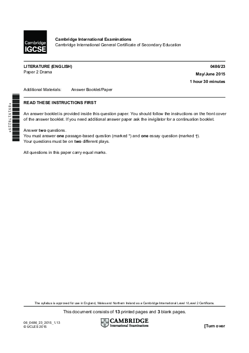 English-Literature 0486/23 May June 2015