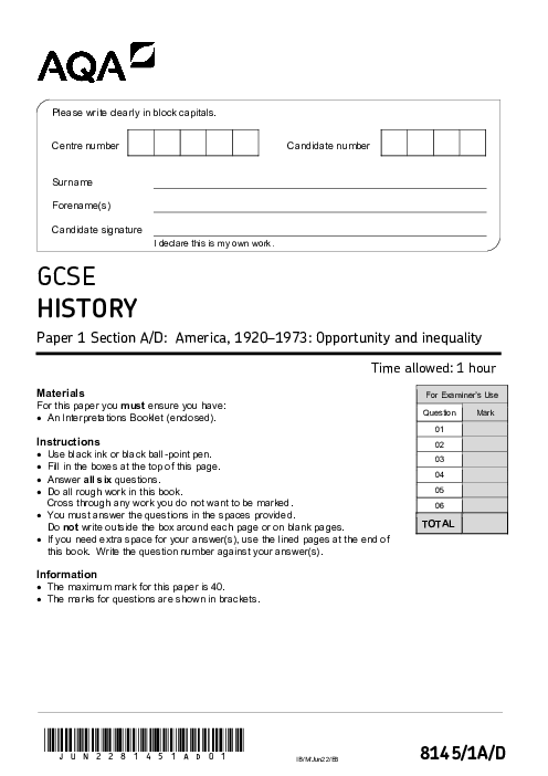 History 8145/1A/D June 2022