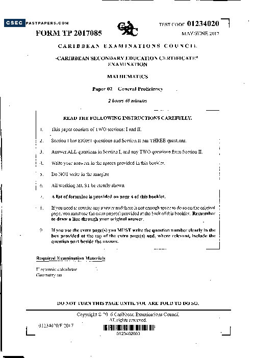 Mathematics June 2017 Paper 2