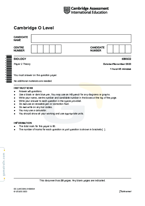 Biology 5090/22 Oct Nov 2023