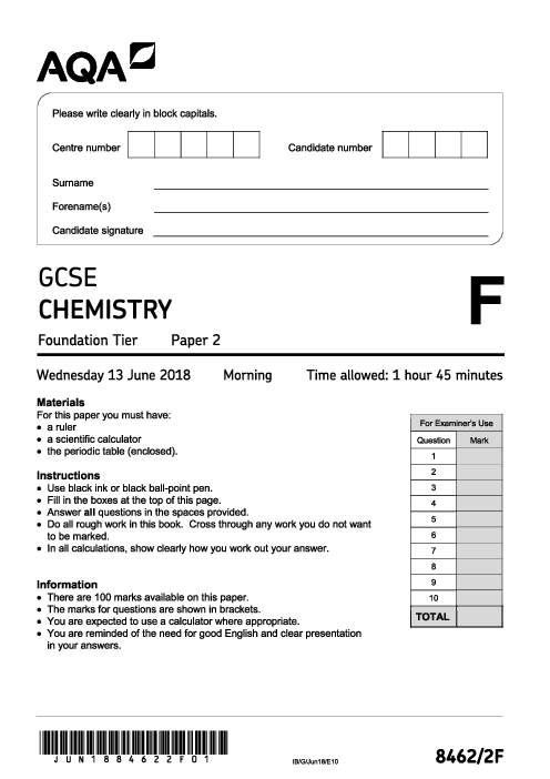 Chemistry 8462/2F June 2018