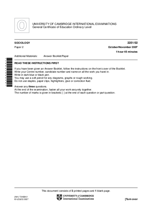 Sociology 2251/02 Oct Nov 2007