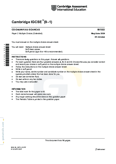 Sciences - Co-ordinated 0973/22 May June 2024