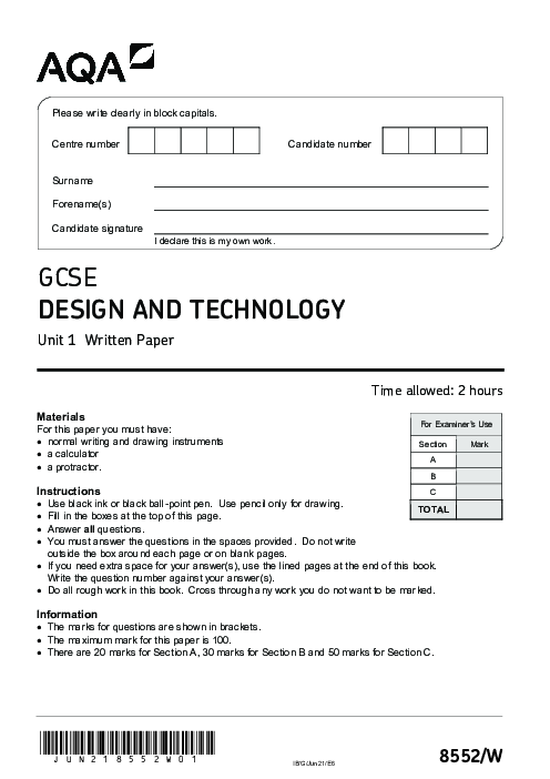 Design & Technology 8552/1 June 2021