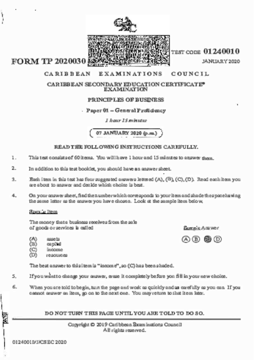 POB January 2020 Paper 1