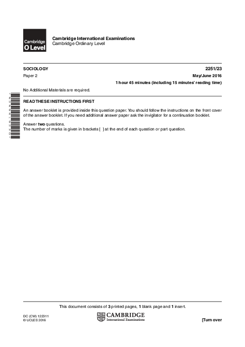 Sociology 2251/22 May June 2016