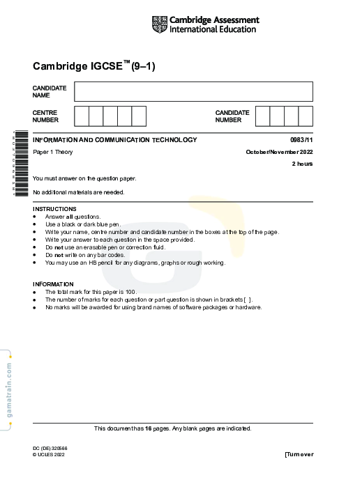Information and Communication Technology 0983/11 Oct Nov 2022