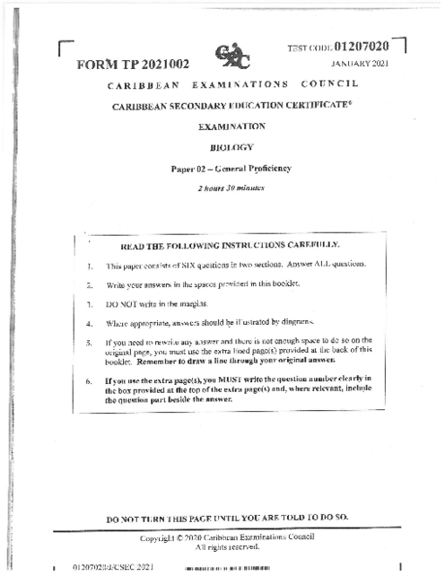 Biology January 2021 Paper 2