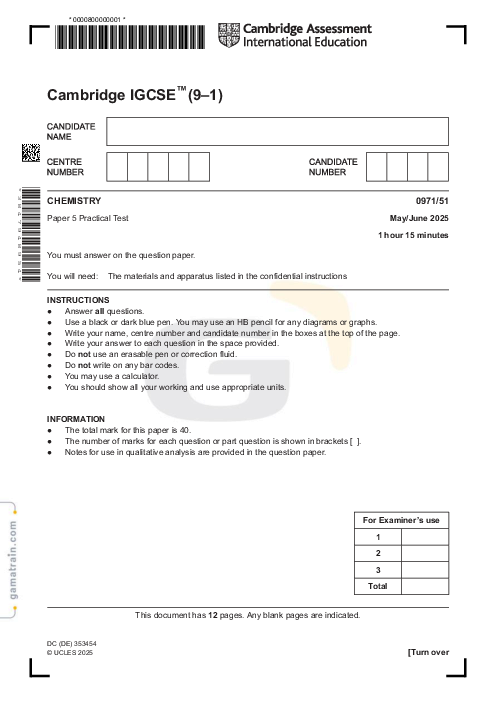 Chemistry 0971/51 May June 2025