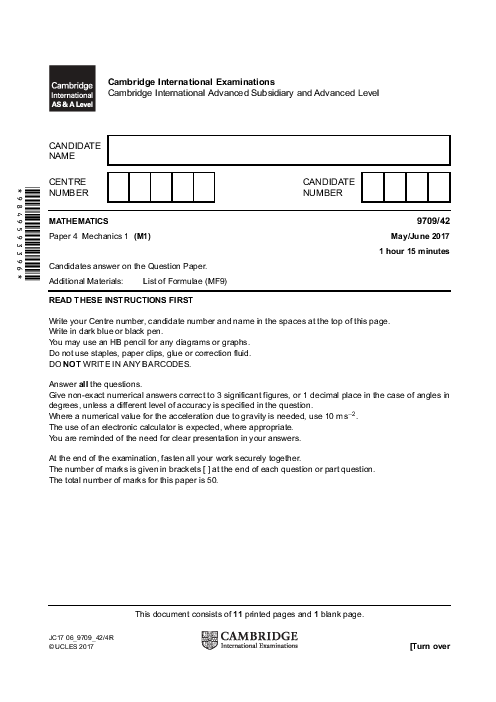 Mathematics 9709/43 May June 2017 | Cambridge AS & A Level Past Papers With Mark Scheme