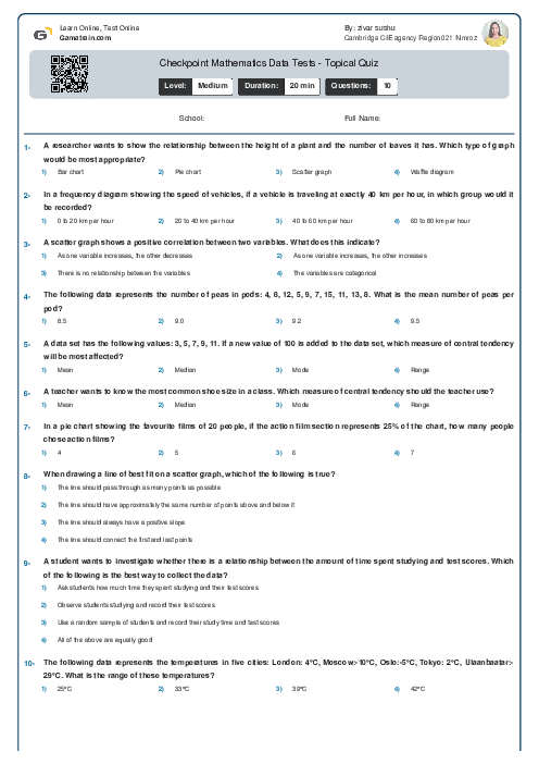 Checkpoint Mathematics Data Tests - Topical Quiz