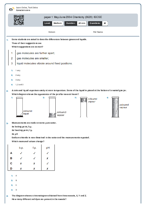 paper 1 May/June 2004 Chemistry (0620) IGCSE